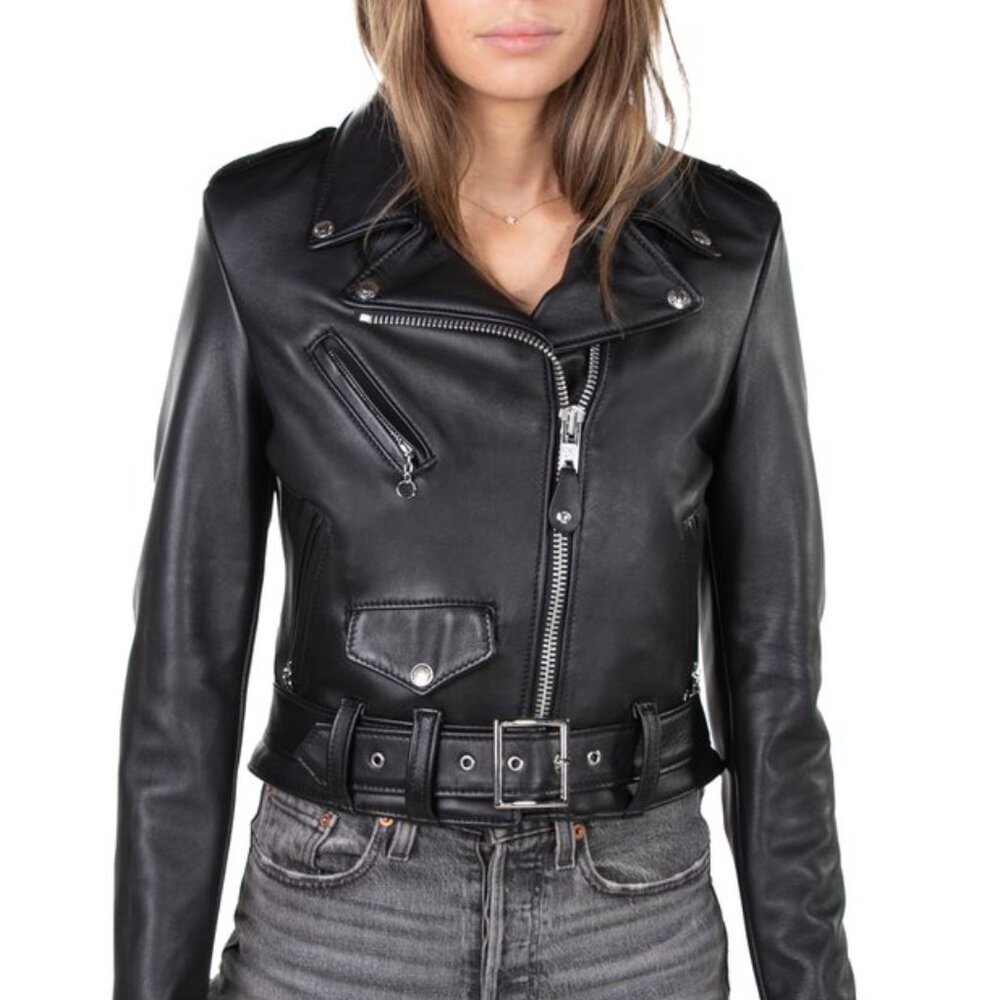 Schott NYC Perfecto Cropped Lambskin Leather Jacket - Model 218W - size XL
